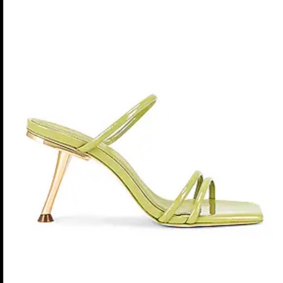 cult gaia Shoes - Cult Gaia Jila Lime Green Patent Leather Square Toe Gold Stiletto Heel Sandal 35
